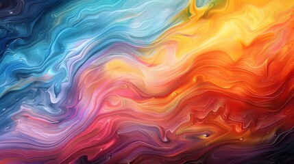 Sticker - Abstract marbled acrylic paint ink painted waves painting texture colorful background banner - Bold colors, rainbow color swirls wave