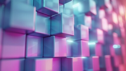 Wall Mural - Abstract  3D background of random cubes with bright segments.