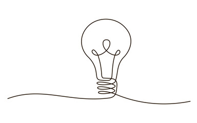 Wall Mural - Continuous one line bulb lamp symbol drawing. Electric light bulb icon. Concept of idea emergence. Vector illustration with editable stroke. 