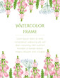 Watercolor pink foxglove flowers and yarrow frame