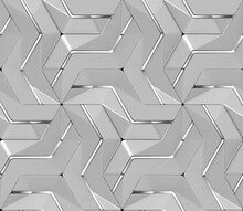 3d Realistic Grey Wall Tiles With Silver Metal Decor With Shaded Geometric Modules With High Quality Seamless Texture
