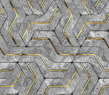 3D Stone Geometry Panels With Gold Decor With Realistic Geometric Modules With High Quality Seamless 3d Illustration
