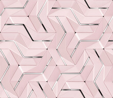 3D Wall Pink Panels With Chrome Metallic Decor
