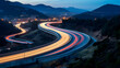 Tire marks on asphalt road from aerial view and abstract background,,
The shining road between the mountains was shot at night with exposure the landscap