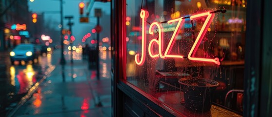 jazz bar window at the evening lights