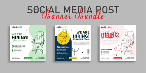 Wall Mural - We are hiring job vacancy social media post or square web banner template vector bundle design	