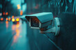 © ADDICTIVE STOCK - Urban surveillance camera watching over rainy city street Generative AI image