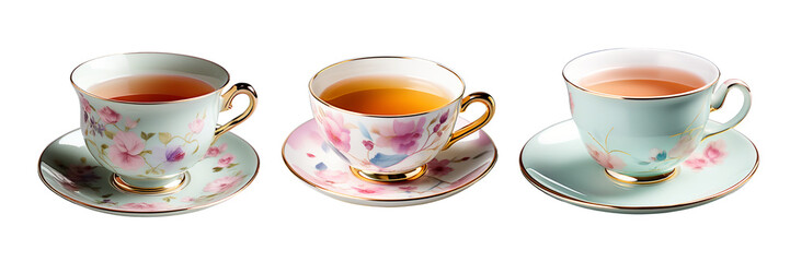 Teacup with plate saucer plate isolated, PNG transparent background cutout