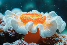 Delicate Sea Anemone Amidst Coral Reef Under Water Generative AI Image