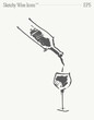 Wine pouring from a bottle into a glass. Hand drawn vector illustration. Isolated sketch.