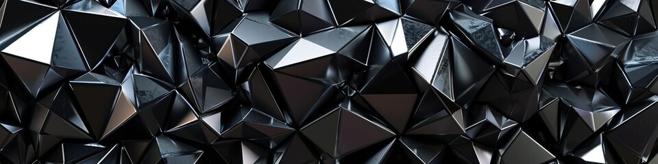 Wall Mural - Reflective black wall with 3D diamond-shaped facets, creating a mirror effect.