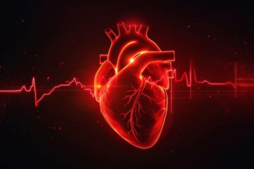 Wall Mural - Abstract human heart shape with red cardiac pulse line.