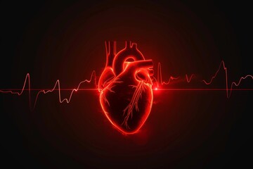 Wall Mural - Abstract human heart shape with red cardiac pulse line.