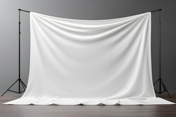 illustration, an empty blank mockup of a white textile banner is isolated. 