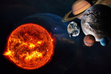 Wall Mural - solar system planets with sun and stars. elements of this image furnished by nasa.