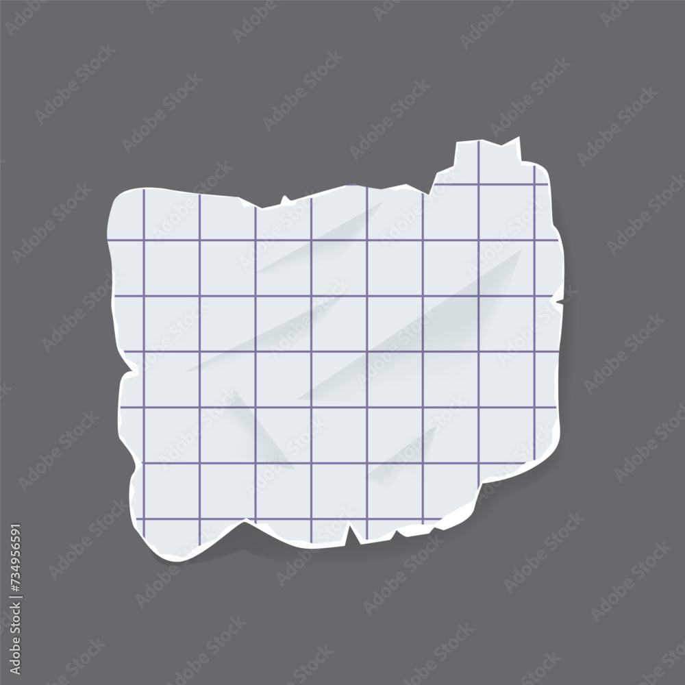Checkered Torn Paper Piece. Isolated Fragmented Notepad Sheet With A ...