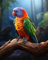 A colorful parrot sits on a branch.