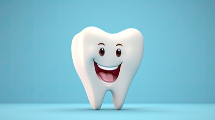 Wall Mural - happy cartoon tooth on light background