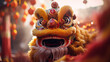 The head of mythical lion from Chinese's traditional lion dance. Center of frame. Generative AI