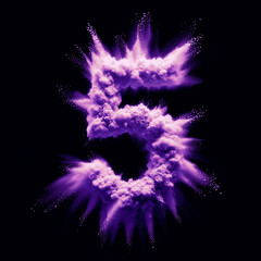 Wall Mural - Number 5 - Purple powder explosion isolated on black background - FIVE - Vibrant purple color contrasting with a black background - Purple dust burst