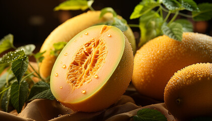 Canvas Print - Freshness and sweetness of ripe melon, a healthy summer snack generated by AI