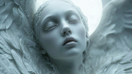 Wall Mural - The moon casts a pale glow on the face of a gothic angel her eyes reflecting the secrets of the night and the depth of her wingspan.