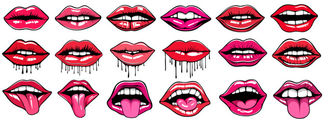 set vector lips icon. mouth sticking out tongue tattoo design illustration 