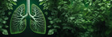 Fototapeta  - Green tree shaped like human lungs. Earth day concept. Copy space banner with a place for text. Green and ecology concept. Nature world health or environment day concept. breathing natural