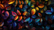 iridescent leaves background colorful pattern wallpaper blue purple yellow vivid bold texture nature shiny sparkling neon glossy design plant illustration orange holographic foil light dark contrast