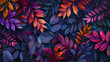 colorful autumn leaves background pattern wallpaper blue purple orange vivid bold texture nature shiny neon glossy design plant illustration light dark contrast dreamlike magic abstract drawing