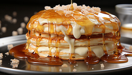 Poster - Freshly baked homemade chocolate cake with whipped cream and syrup generated by AI