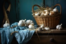 Garlic In A Basket On The Table