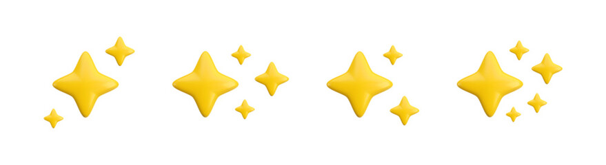 Wall Mural - vector 3d gold sparkle star set set collection on white background. cute realistic cartoon 3d render