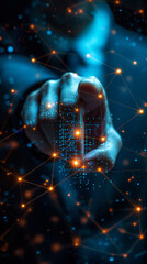 Wall Mural - Businessman touching virtual display to connect digital software of network services. Digital future. Generative AI