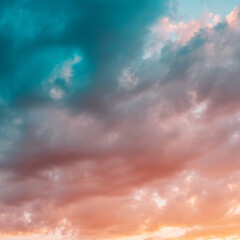 Wall Mural - Beautiful dramatic sky at sunset.Pink and blue clouds.