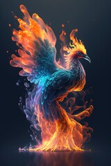 Wall Mural - a flaming rooster on a dark background.