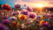 A vibrant meadow blossoms with multi colored flowers in summer generated by AI