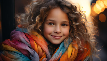 Wall Mural - Smiling girl, cheerful and cute, looking at camera outdoors generated by AI