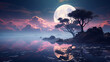 a moon and trees on the edge, in the style of surreal dreamlike landscapes, naturalistic landscape backgrounds, ethereal cloudscapes,  epic fantasy scenes, romantic: dramatic landscapes, zen-inspired