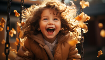 Wall Mural - A cheerful child playing outdoors, enjoying winter joyful celebration generated by AI