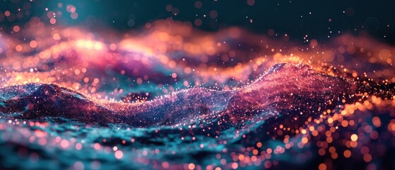 Poster - abstract wallpaper featuring a futuristic wave of dots and geometric patterns, illustrating the interconnectedness of science and future network technologies
