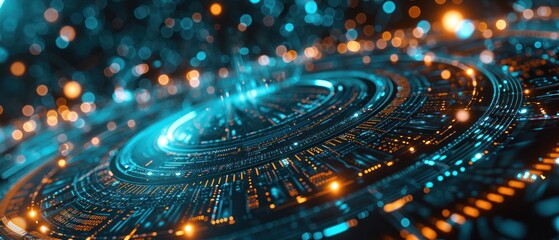 Poster - abstract wallpaper featuring a futuristic wave of dots and geometric patterns, illustrating the interconnectedness of science and future network technologies