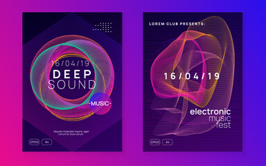 Wall Mural - Dj event. Futuristic concert brochure set. Dynamic gradient shape and line. Dj event neon flyer. Techno trance party. Electro dance music. Electronic sound. Club fest poster.