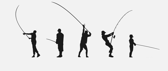 set of silhouettes of fishing. isolated on white background. vector illustration.