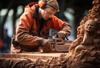 Sculptor Working on Woman Sculpture