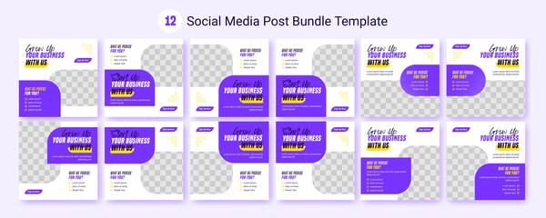 Wall Mural - social media cover post banner template design bundle set, square post layouts vector illustration