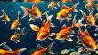 Vector illustration of goldfish swimming in water, close-up
