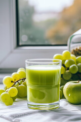 Wall Mural - delicious apple grape smoothie on a white table