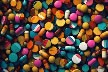 Wall Mural - Vibrant pills, capsules, tablets. Generative AI