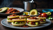 Colombian arepas filled with cheese, chorizo, and avocado. 
